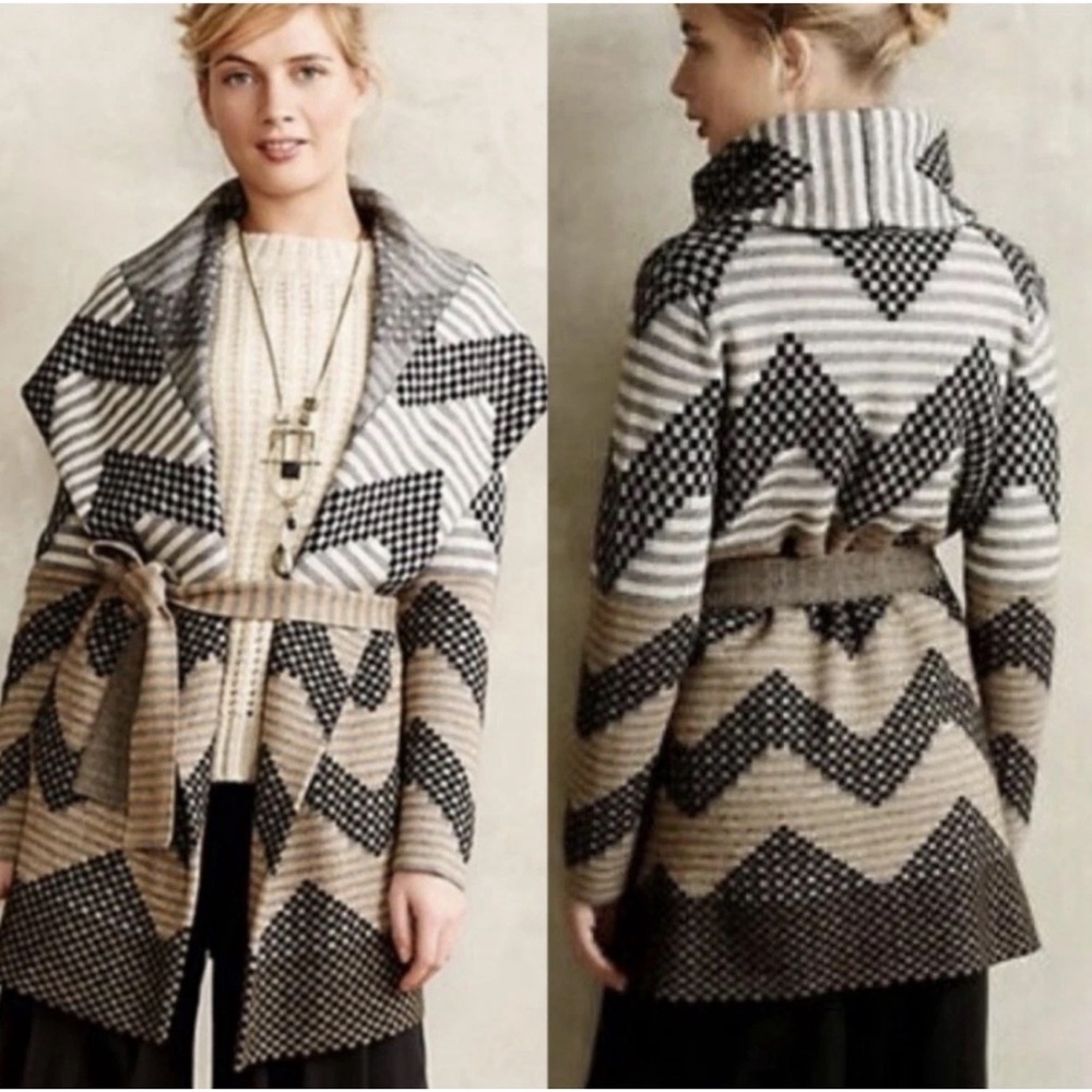 Field Flower Anthropologie Chevron Striped Open Cardigan XS Boho Sweater Y2K
